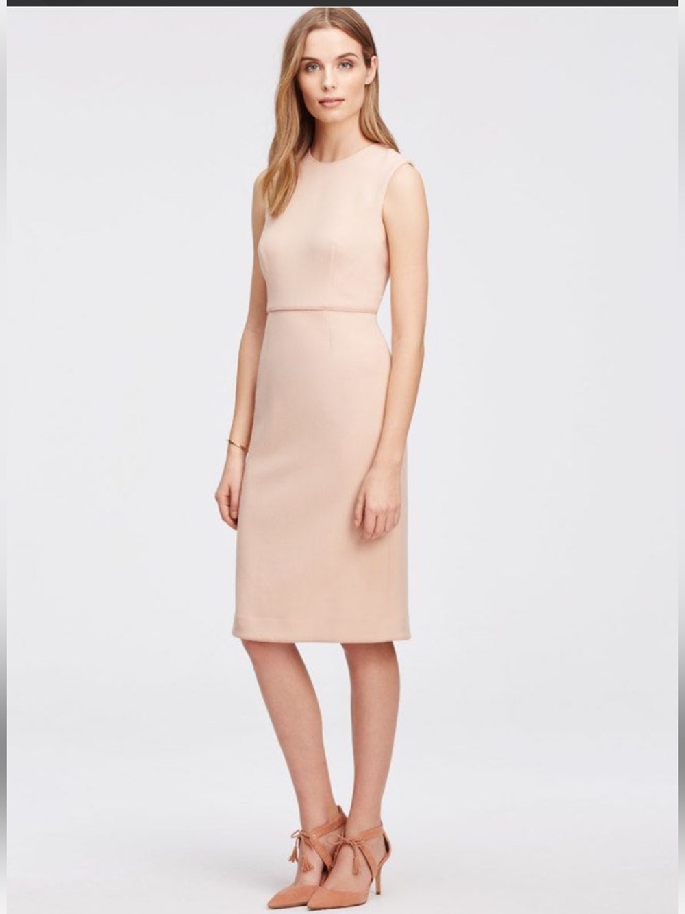 Ann Taylor Pale Pink Textured Sheath Dress Size 6 Sleeveless Workwear